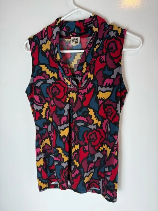 Anne Klein Retro 90s Abstract Print Cowl Neck Sleeveless Blouse XS - Picture 3 of 6